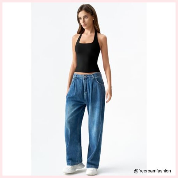 Double Lined Halter Tank Top Sleeveless Open Back Slim Fit Summer - Picture 6 of 7